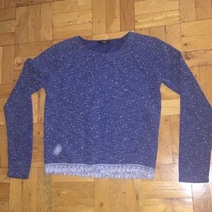 Vila Speckled Sweater with Fringed Detail - blue